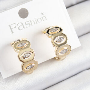 Pirinç Zirkon Taşlı Damla Figürlü Halka Model Gold Renk Kadın Küpe BKP10784