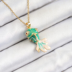 316L Çelik Zincir Yeşil Balık Model Gold Renk Kadın Kolye BKO10323