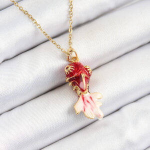 316L Çelik Zincir Kırmızı Balık Model Gold Renk Kadın Kolye BKO10325