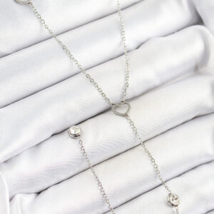 316L Çelik Zirkon Taşlı Kalp Figürlü Y Model Gümüş Renk Kadın Kolye BKO10334