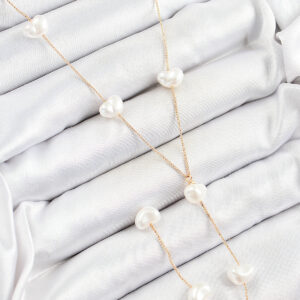 Pirinç İncili Kalp Figürlü Y Model Gold Renk Kadın Kolye BKO10335