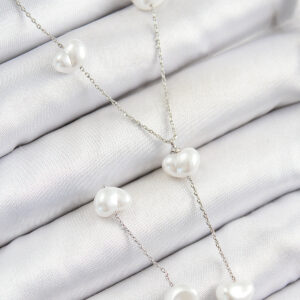 Pirinç İncili Kalp Figürlü Y Model Gümüş Renk Kadın Kolye BKO10336