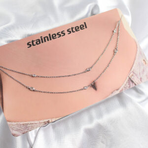 316L Çelik Zirkon Taşlı Damla Model Gümüş Renk Göbek Bel Zinciri BKGZ10341