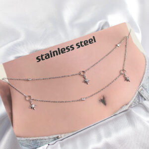 316L Çelik Zirkon Taşlı Kutup Yıldızı Model Gümüş Renk Göbek Bel Zinciri BKGZ10343