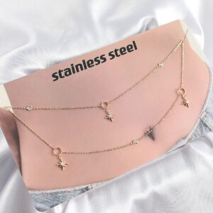 316L Çelik Zirkon Taşlı Kutup Yıldızı Model Gold Renk Göbek Bel Zinciri BKGZ10344