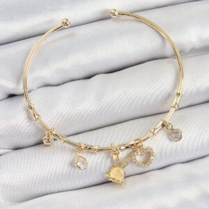Pirinç Zirkon Taşlı Tavşan Ve Kalp Model Gold Renk Charm Bileklik BB7357