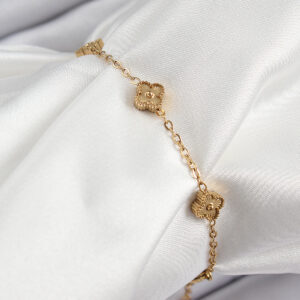 316L Çelik Yonca Model Gold Renk Kadın Bileklik BB7363