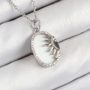 316L Çelik Zirkon Taşlı Yarım Güneş Model Gümüş Renk Kadın Kolye BKO10344