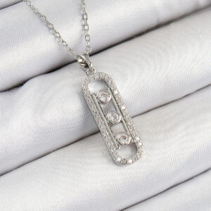 316L Çelik Zirkon Taşlı Messika Model Gümüş Renk Kadın Kolye BKO10346