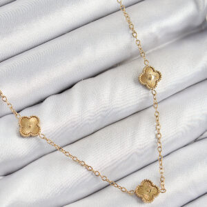 316L Çelik Yonca Model Gold Renk Kadın Kolye BKO10378