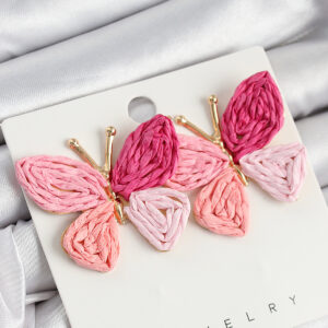 Pirinç Pembe Kelebek Model Gold Renk Kadın Hasır Küpe BKP10893