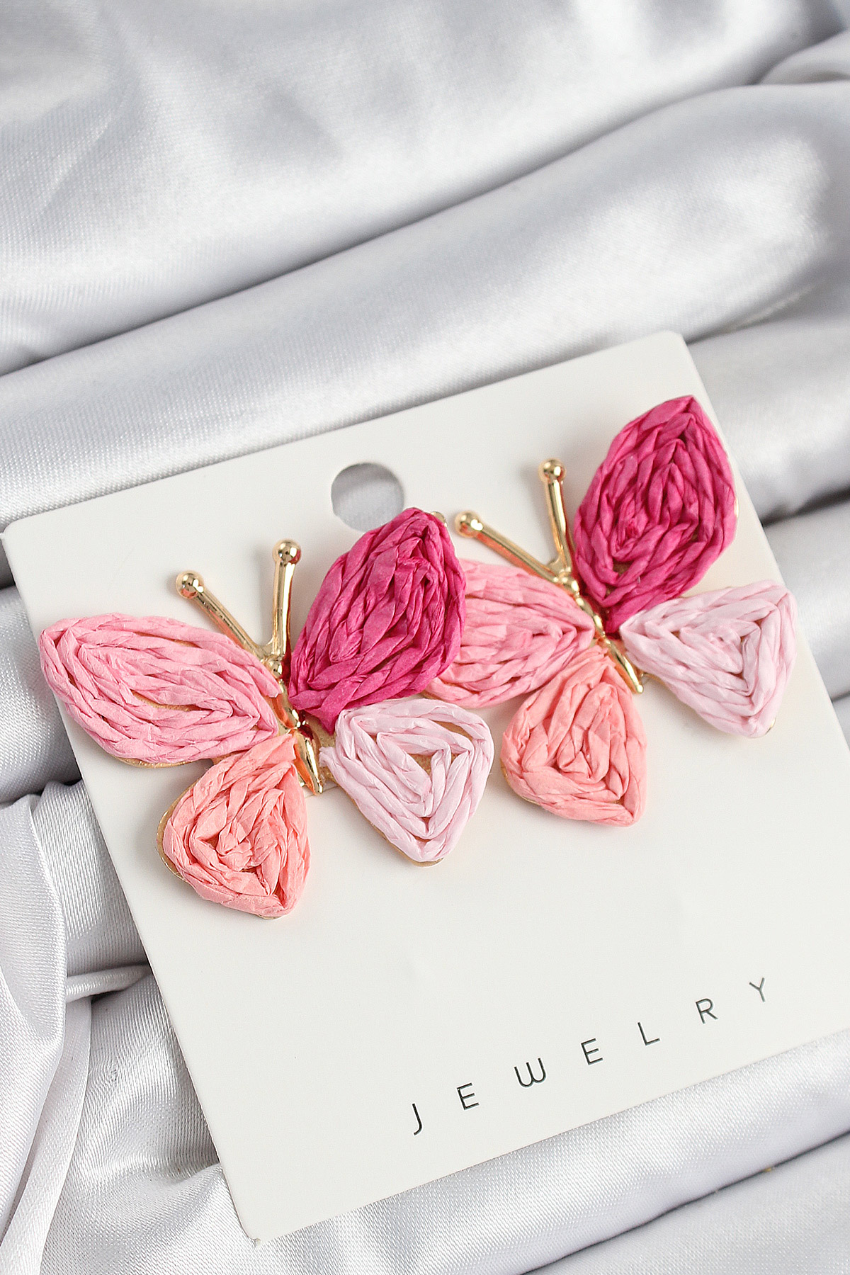 Pirinç Pembe Kelebek Model Gold Renk Kadın Hasır Küpe BKP10893