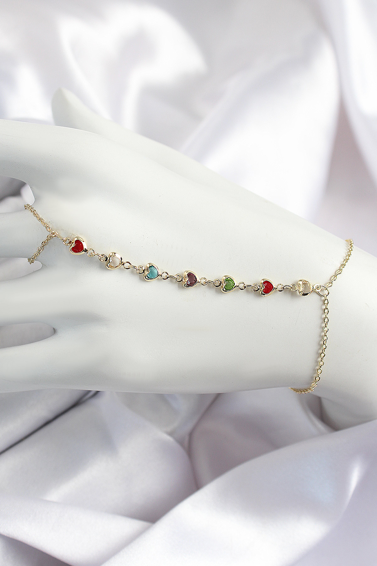 Pirinç Renkli Kalpli Zirkon Taşlı Y Model Gold Renk Kadın Şahmeran SN680