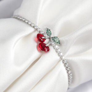 Pirinç Zirkon Taşlı Kiraz Model Gümüş Renk Asansörlü Kadın Bileklik BB7454