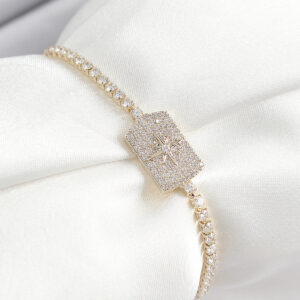 Pirinç Zirkon Taşlı Kutup Yıldızı Model Gold Renk Asansörlü Kadın Bileklik BB7466