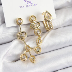 Pirinç Zİrkon Taşlı Geometrik Model Gold Renk 3'lü Kadın Küpe BKP10937