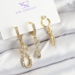 Pirinç Zİrkon Taşlı Sallantılı Model Gold Renk 3'lü Kadın Küpe BKP10939