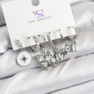 Pirinç Zİrkon Taşlı Kelebek ve Yıldız Model Gümüş Renk 3'lü Çift Kadın Küpe BKP10958