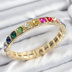 Pirinç Karışık Zirkon Taşlı Kare Model Gold Renk Lastikli Kadın Bileklik BB7498