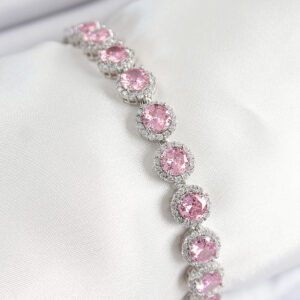 Pirinç Pembe Zirkon Taşlı Daire Baget Model Gümüş Renk VIP Seri Kadın Bileklik BB7511