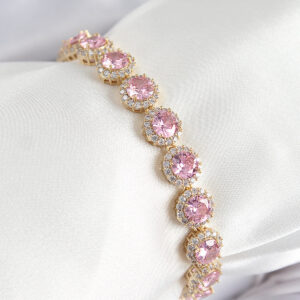 Pirinç Pembe Zirkon Taşlı Daire Baget Model Gold Renk VIP Seri Kadın Bileklik BB7512