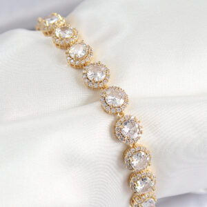 Pirinç Zirkon Taşlı Daire Baget Model Gold Renk VIP Seri Kadın Bileklik BB7514