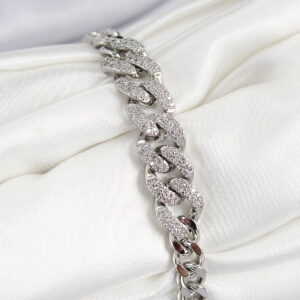 Pirinç Zirkon Taşlı Küba Zincir Model Gümüş Renk Kadın Bileklik BB7534