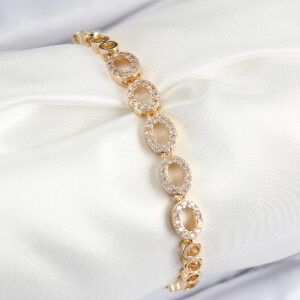 Pirinç Zirkon Taşlı Oval Model Gold Renk Kadın Bileklik BB7543
