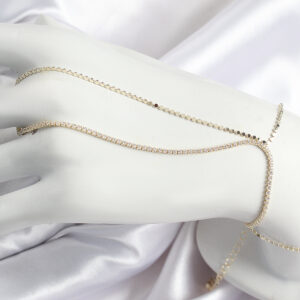 Pirinç Zirkon Taşlı Ezme Zincir Model Gold Renk Kadın Şahmeran SN689