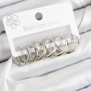 316L Çelik Halka Model Gümüş Renk 3'lü Set Kadın Küpe BKP10984