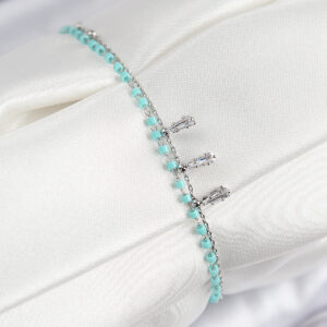 Pirinç Zirkon Taşlı Mavi Boncuklu Model Gümüş Renk Kadın Bileklik BB7582