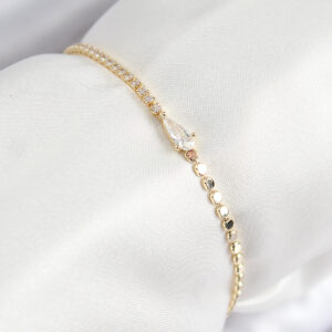 Pirinç Zirkon Taşlı Damla Model Ezme Zincir Gold Renk Kadın Bileklik BB7589