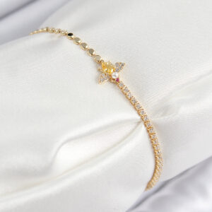 Pirinç Zirkon Taşlı Arı Model Ezme Zincir Gold Renk Kadın Bileklik BB7595