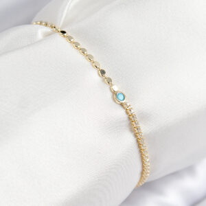 Pirinç Zirkon Taşlı Boncuk Model Ezme Zincir Gold Renk Kadın Bileklik BB7597