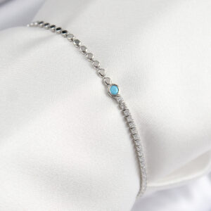 Pirinç Zirkon Taşlı Boncuk Model Ezme Zincir Gümüş Renk Kadın Bileklik BB7598