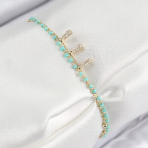 Pirinç Zirkon Taşlı Mavi Boncuklu Model Gold Renk Kadın Bileklik BB7599