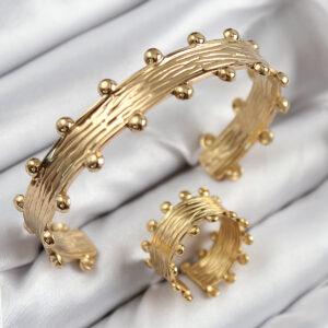 Pirinç Topcuk Model Gold Renk Bileklik Yüzük Set BB7602