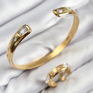 Pirinç Zirkon Taşlı Ayrık Model Gold Renk Bileklik Yüzük Set BB7605