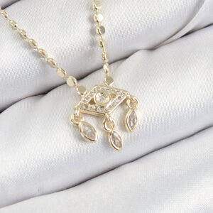 Pirinç Zirkon Taşlı Sallantılı Göz Model Ezme Zincir Gold Renk Kadın Kolye BKO10389