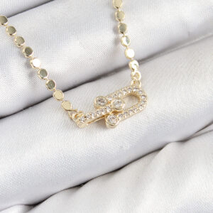 Pirinç Zirkon Taşlı Tifany Model Ezme Zincir Gold Renk Kadın Kolye BKO10393