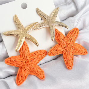 Pirinç Sallantılı Turuncu Deniz Yıldızı Model Gold Renk Hasır Küpe BKP11028
