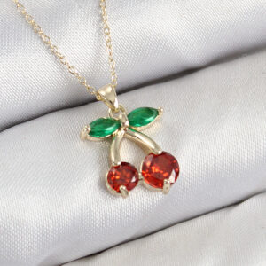 Pirinç Zirkon Taşlı Kiraz Model Gold Renk Kadın Kolye BKO10420