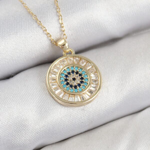 Pirinç Zirkon Taşlı Su Yolu Nazar Model Gold Renk Kadın Kolye BKO10428