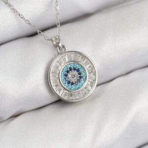 Pirinç Zirkon Taşlı Su Yolu Nazar Model Gümüş Renk Kadın Kolye BKO10429