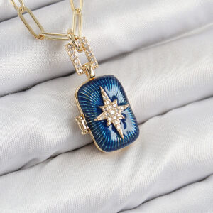 Pirinç Zirkon Taşlı Açılabilir Kutup Yıldızı Model Gold Renk Kadın Kolye BKO10430