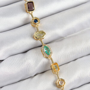 Pirinç Renkli Zirkon Taşlı Model Gold Renk 7 Element Kadın Y Kolye BKO10439