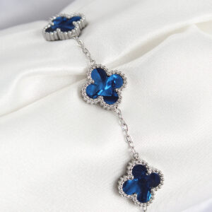 316L Çelik Sedefli Lacivert Gümüş Renk Yonca Kadın Bileklik BB7671