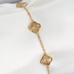 316L Çelik Gold Renk Yonca Kadın Bileklik BB7675