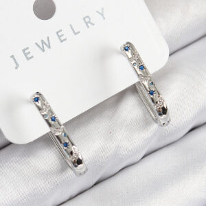 Pirinç Zirkon Taşlı Çiçek Desenli Model Gümüş Renk Kadın Küpe BKP11061