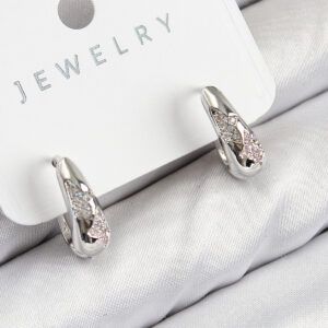 Pirinç Zirkon Taş Desenli Model Gümüş Renk Kadın Küpe BKP11067